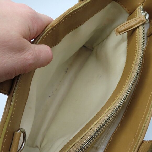 Cole Haan Basket Weave Tan Brown Genuine Leather Woven Top Handle Bag Handbag - Picture 9 of 11